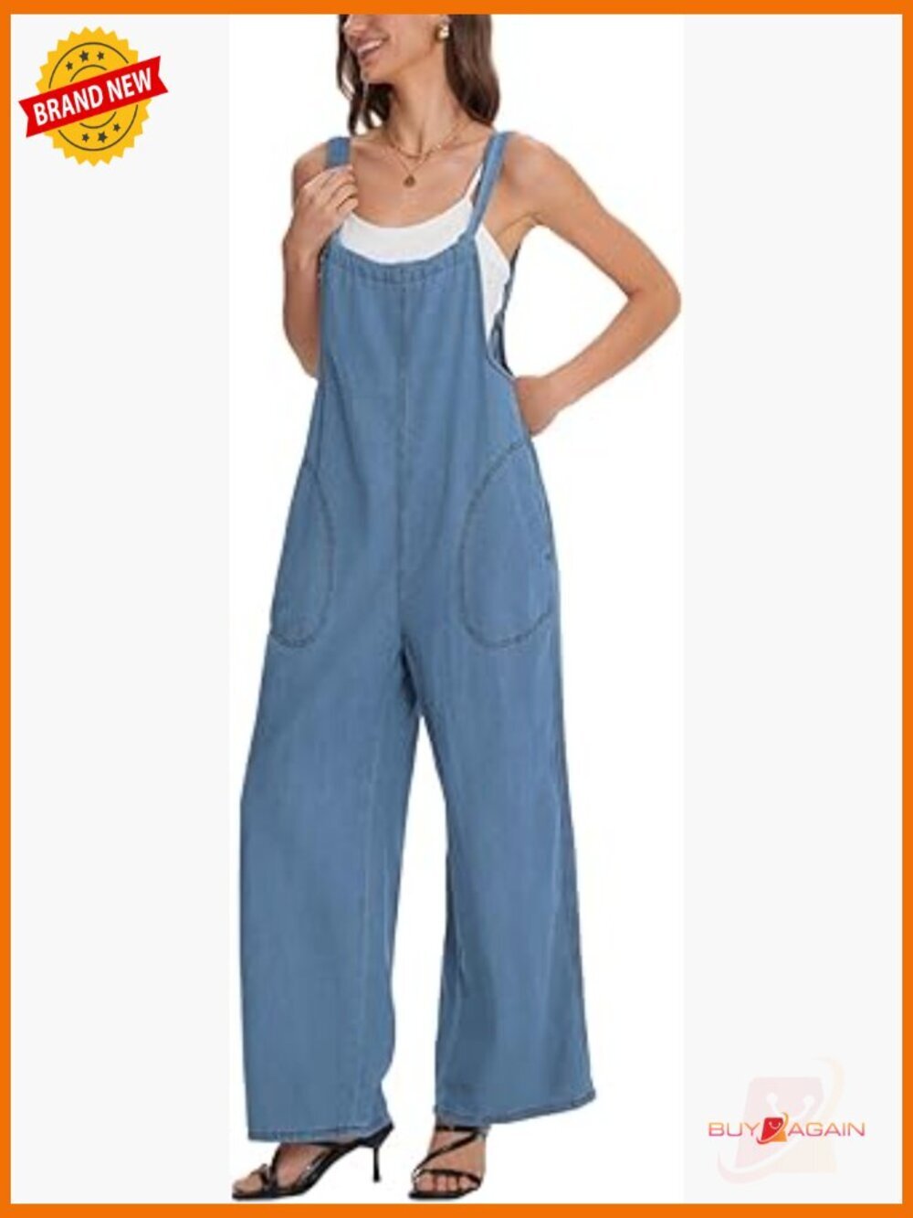 Denim Overalls Wide Leg Jumpsuit Adjustable Strap Backless Romper Pockets